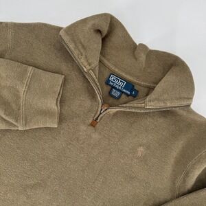Polo Ralph Lauren Mens Quarter Zip Pullover Sweatshirt Khaki Green Tan Size L